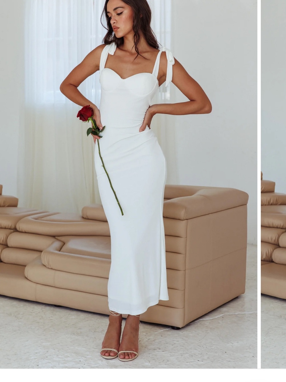 Selfie Leslie Rose Garden Tied Shoulder Maxi Dress White